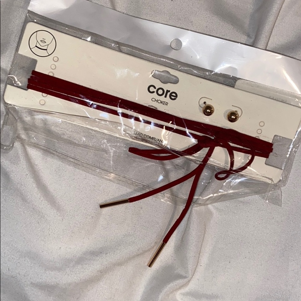 NWT In package maroon choker with gold earrings